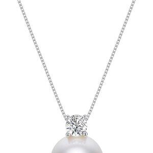 Elegant White Pearl and CZ Silver Necklace, 18-inch, hypoallergenic